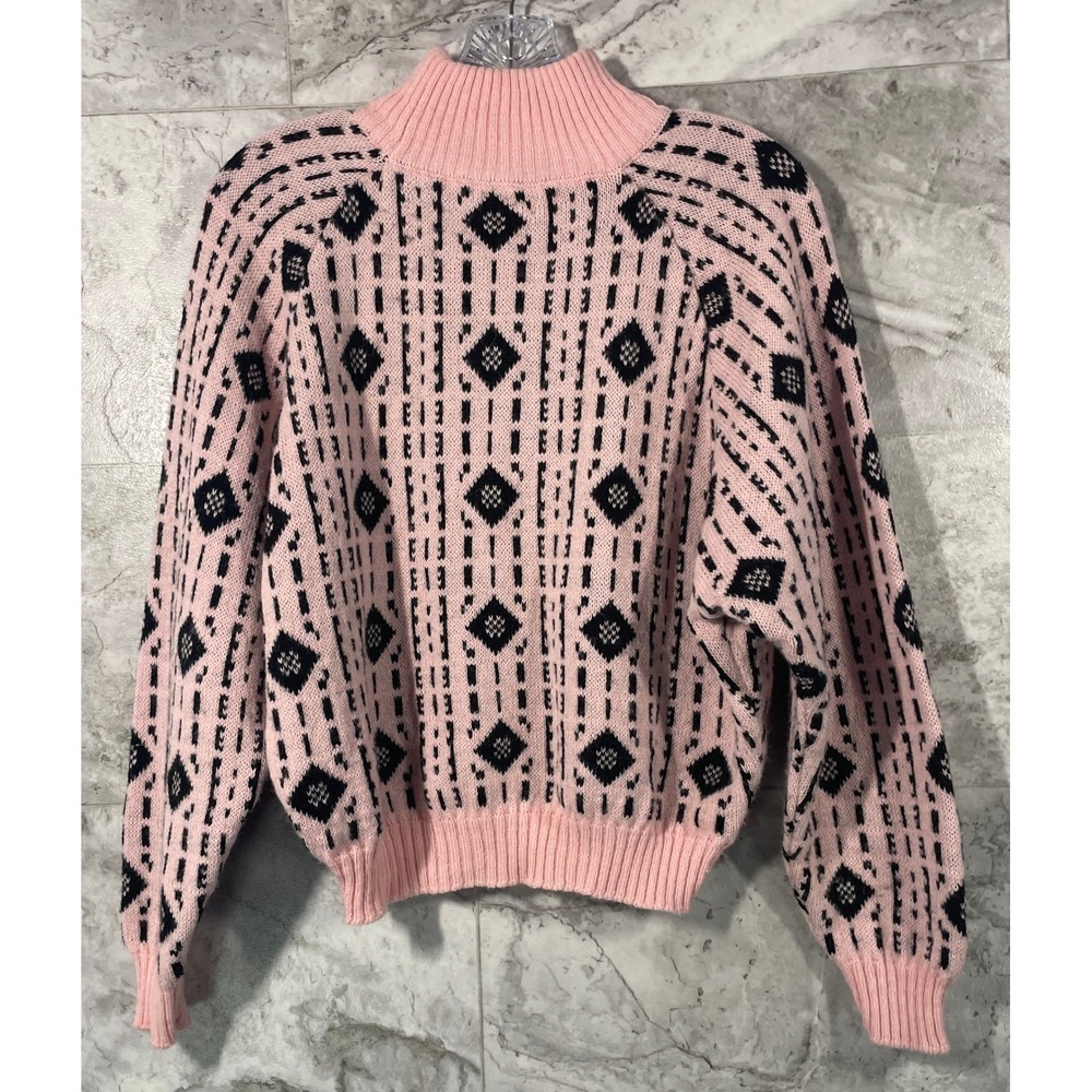 Benellan Women's Sweater Wool/Alpaca Sz 46(S) Pink Black Mock Neck Knit Pullover - Picture 2 of 9